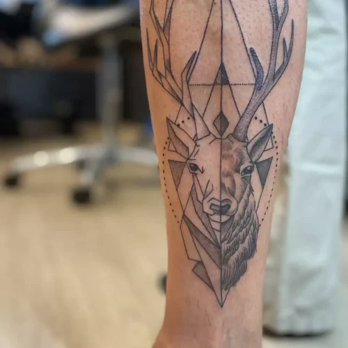 Tattoo Black en Grey Hertenkop Onderbeen | Portfolio | Tattoo Studio Apart Waddinxveen